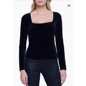 L'Agence Womens Top Kinley Black Velvet Square Neck Long Sleeve Size XS Ren Fair
